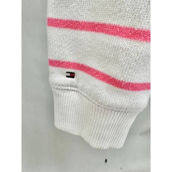 Tommy Hilfiger white & pink stripe lace up sweater Size Small Coastal Preppy y2k - Picture 7 of 14